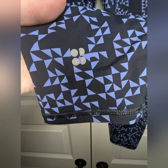 Sweaty Betty L (US 12) Zero Gravity 7/8 Length Black with Light Blue Geometric - Picture 4 of 14